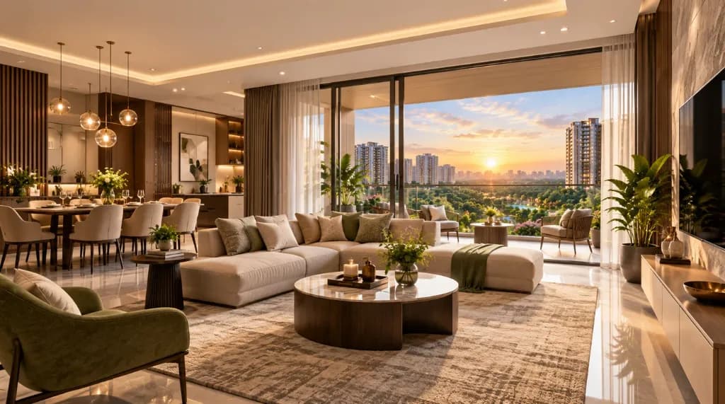 Living and dining space of a 3 BHK at Hero Leafsong Retreat - representative image