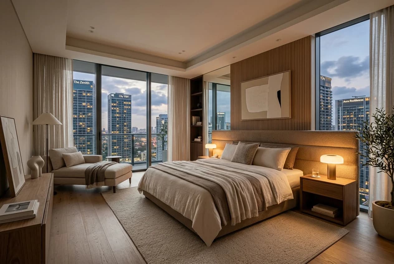 Master bedroom interior of a 3 BHK at Hero Leafsong Retreat - representative image